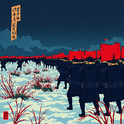 A vast nighttime battlefield in the frozen marshes during the First World War, pitting Finnish forces in dark blue-violet uniforms against hostile Chinese forces in very dark burgundy red