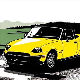 Yellow 1992 Mazda Miata at Tsukuba circuit