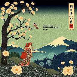 In the style of traditional Japanese ukiyo-e fused with modern illustrative charm, create an image based on: . Utilize elements of intricate patterns, muted natural tones, and a harmonious balance of realism and stylization.
