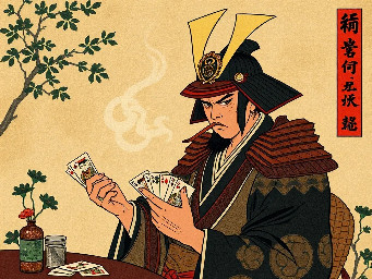 Samurai with cards and smoking