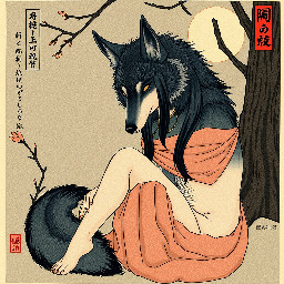 Female werewolf, gentle, sitting