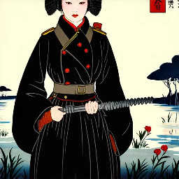 a japanese woman soldier ww1 during the night in the great frozen swamps