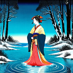 a japanese woman onmyoji of water during the night in the great frozen swamps