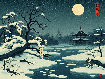 a onmyoji heian era during the night in the great frozen swamps