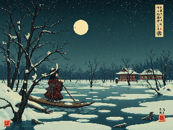 a onmyoji heian era during the night in the great frozen swamps