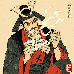 Samurai with cards and smoking