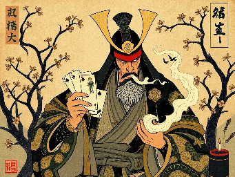 Samurai with cards and smoking
