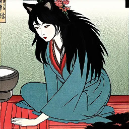 Female werewolf, gentle, sitting