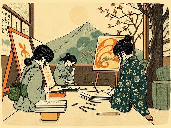 students at school studying art