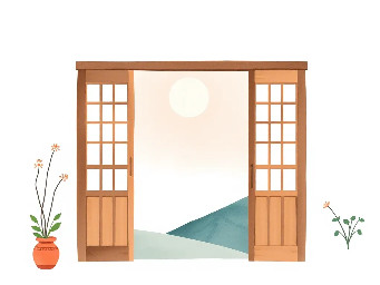 A beautiful Japanese-style illustration representing 'Please close the door.'.  Use soft watercolor textures, gentle pastel colors, and clean lines inspired by Japanese art (Ukiyo-e style). Minimalist composition with zen aesthetics, warm and friendly atmosphere. White background, no text, no labels. Think of Studio Ghibli meets traditional Japanese illustration. The size image generate 1024*1024