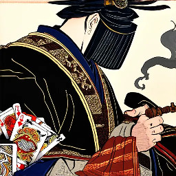 Samurai with cards and smoking