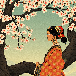 create an Indian princess under a cherry blossom tree using Ukiyo-e style